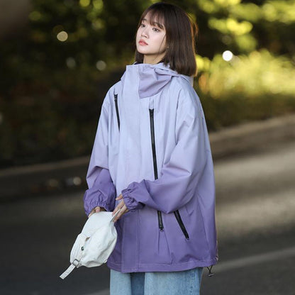 Gradient Color Unisex Hooded Windproof and Waterproof Jacket