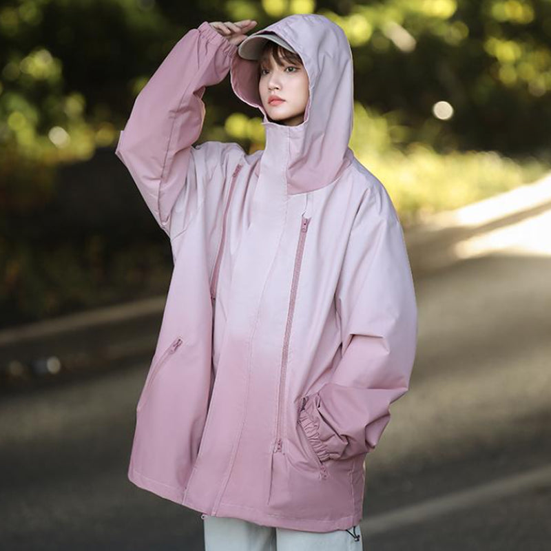 Gradient Color Unisex Hooded Windproof and Waterproof Jacket