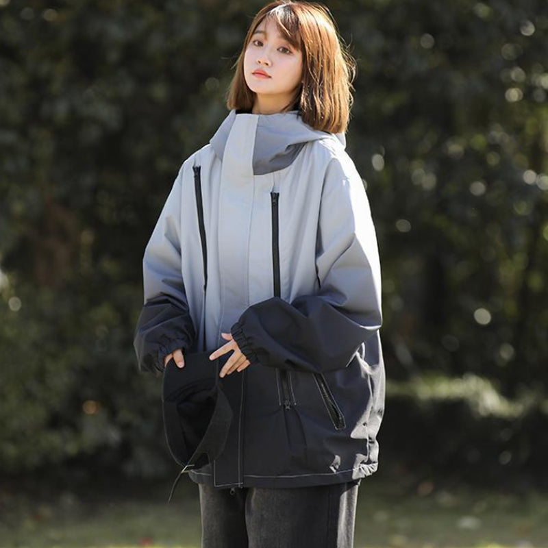 Gradient Color Unisex Hooded Windproof and Waterproof Jacket