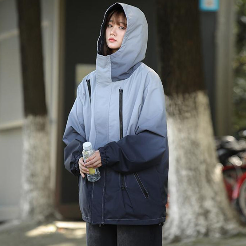 Gradient Color Unisex Hooded Windproof and Waterproof Jacket