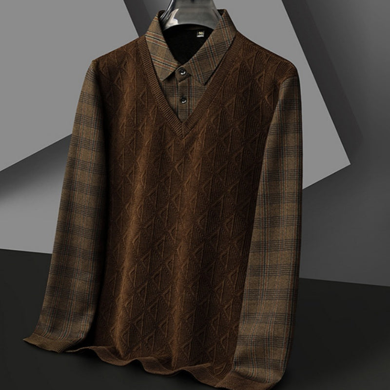 Men's Fake Two Piece Lapel Knitted Sweater