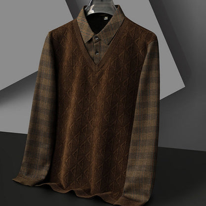 Men's Fake Two Piece Lapel Knitted Sweater