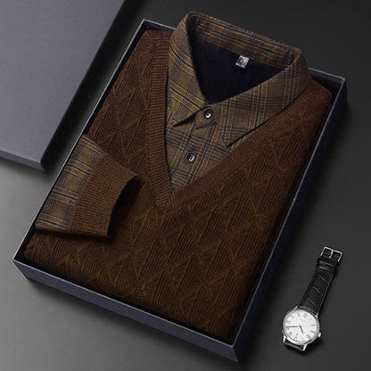Men's Fake Two Piece Lapel Knitted Sweater