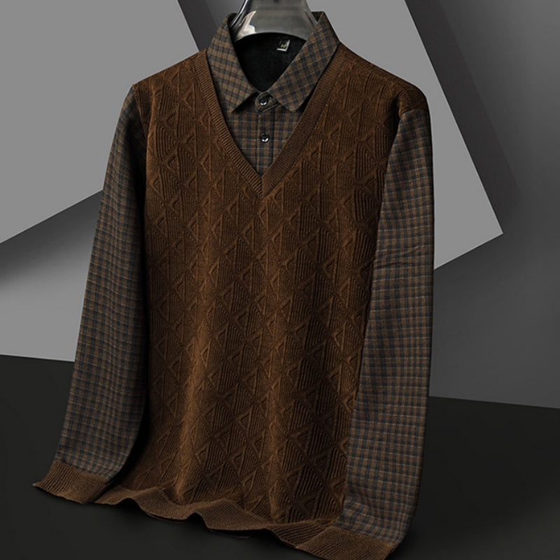 Men's Fake Two Piece Lapel Knitted Sweater
