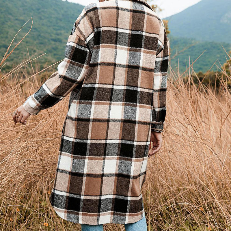 💕Women's Plaid Print Long Sleeve Warm Tweed Coat