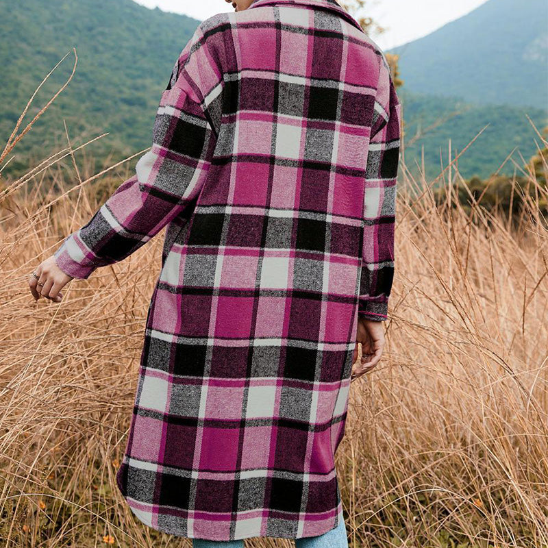 💕Women's Plaid Print Long Sleeve Warm Tweed Coat