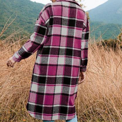 💕Women's Plaid Print Long Sleeve Warm Tweed Coat