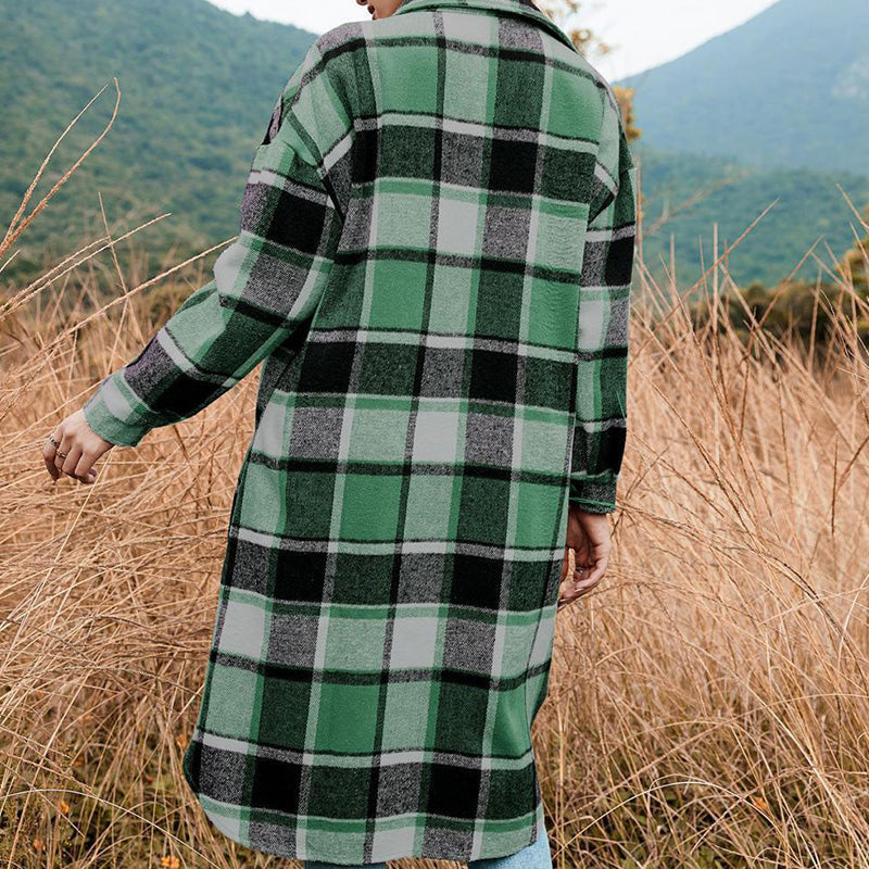 💕Women's Plaid Print Long Sleeve Warm Tweed Coat