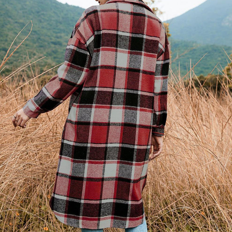 💕Women's Plaid Print Long Sleeve Warm Tweed Coat