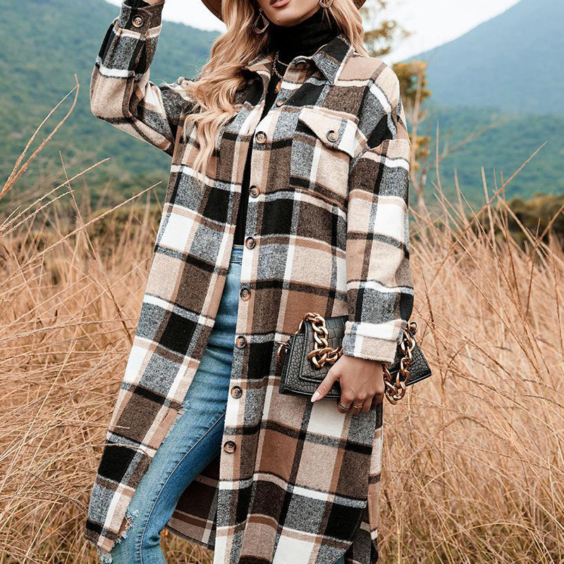 💕Women's Plaid Print Long Sleeve Warm Tweed Coat