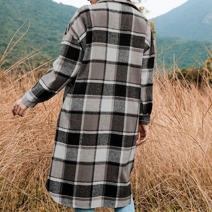 💕Women's Plaid Print Long Sleeve Warm Tweed Coat