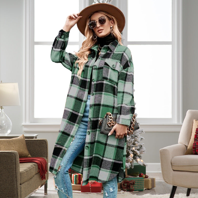 💕Women's Plaid Print Long Sleeve Warm Tweed Coat