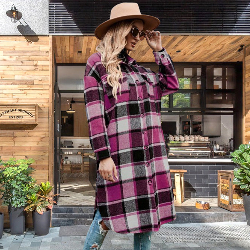 💕Women's Plaid Print Long Sleeve Warm Tweed Coat