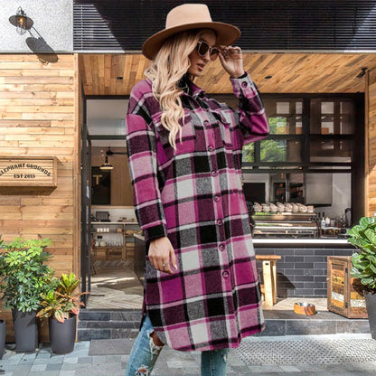 💕Women's Plaid Print Long Sleeve Warm Tweed Coat