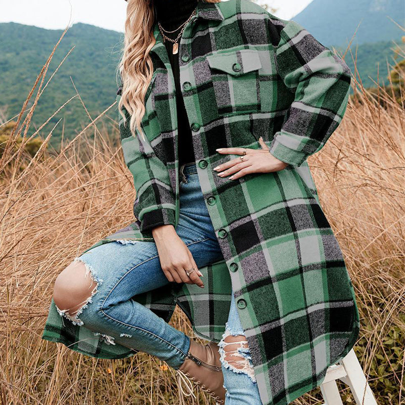 💕Women's Plaid Print Long Sleeve Warm Tweed Coat