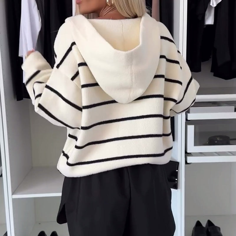 💕Women's Striped Button Down Hooded Coat