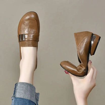 🔥Limited Time 50% Off 🔥Women's Round Toe Chunky Heel Flat Shoes