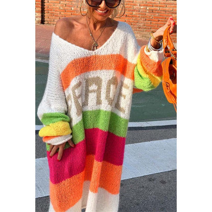 🔥🖤Early Black Friday Sale:50% OFF🔥Color Block V-Neck Letter Print Sweater Dress
