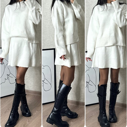 🔥Limited Time 50% Off 🔥2-Piece Sweater Set: Long-Sleeve Top & Mini Skirt
