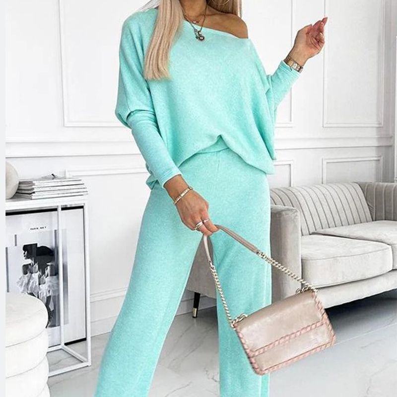 💕Women's Solid Color Drop Shoulder Pullover and Loose Pants Set