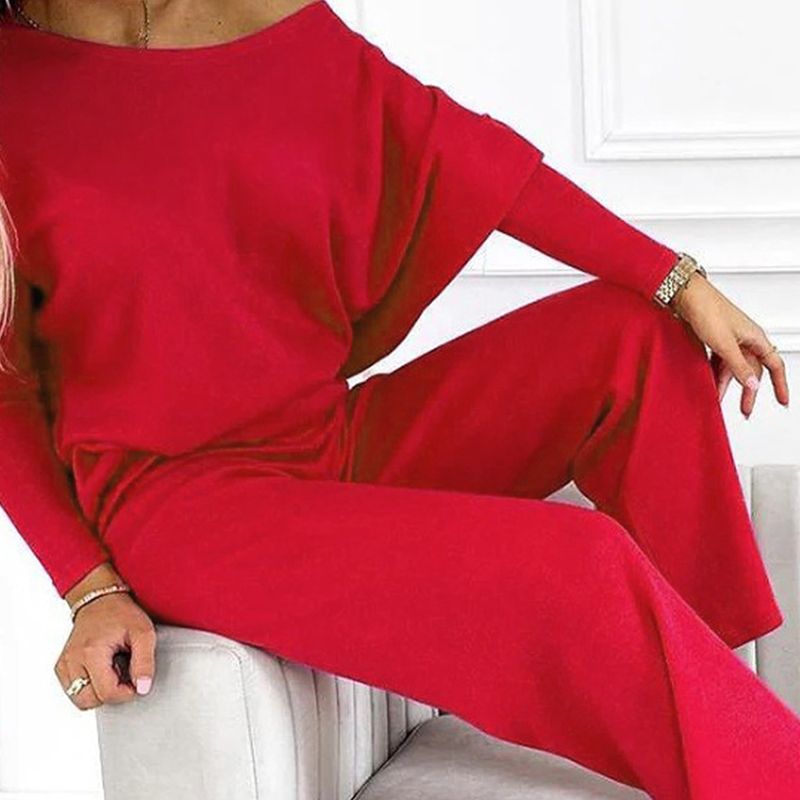 💕Women's Solid Color Drop Shoulder Pullover and Loose Pants Set