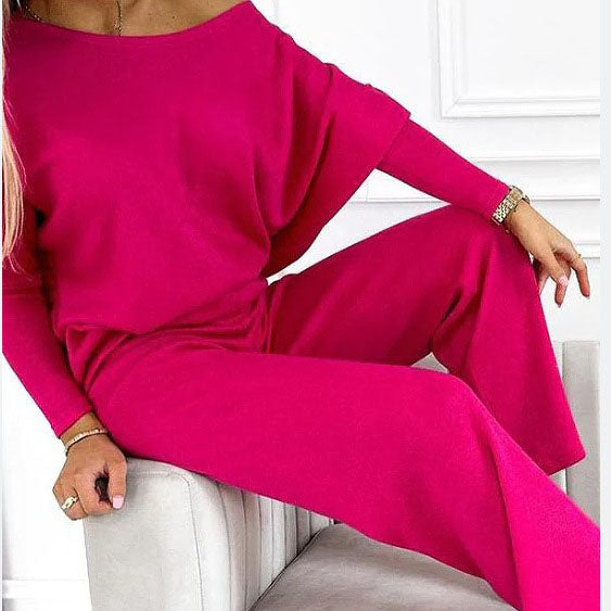 💕Women's Solid Color Drop Shoulder Pullover and Loose Pants Set