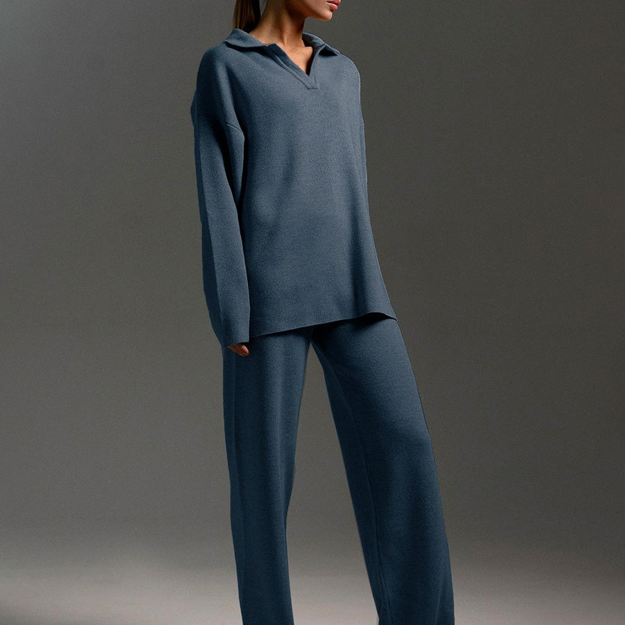 Knitted Top & Wide-Leg Pants 2-Piece Set