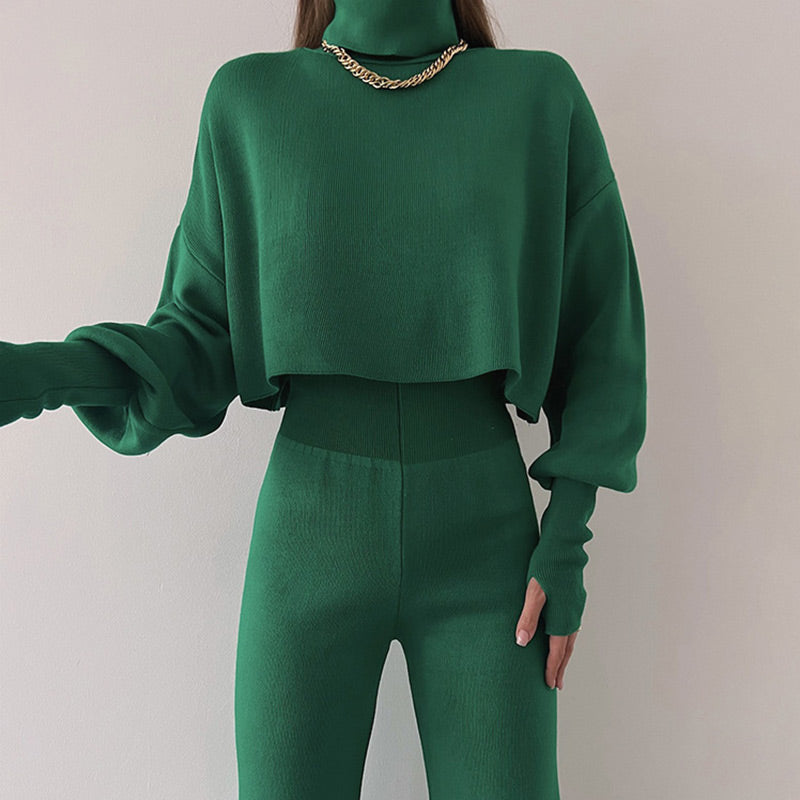 🔥Early Black Friday Sale:50% OFF🔥Women's Long-sleeve High Neck Crop Top and Pants Set