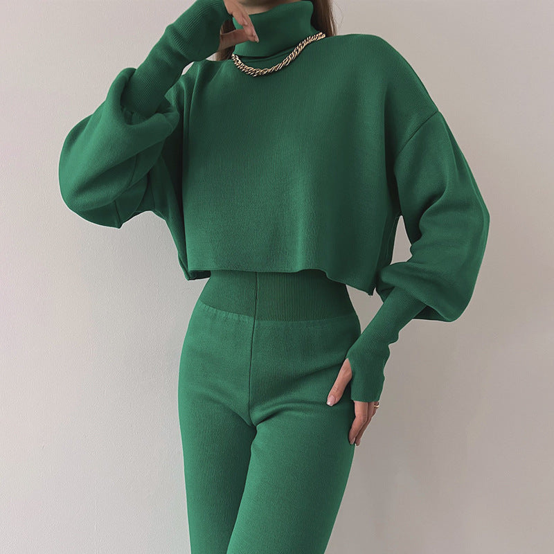 🔥Early Black Friday Sale:50% OFF🔥Women's Long-sleeve High Neck Crop Top and Pants Set