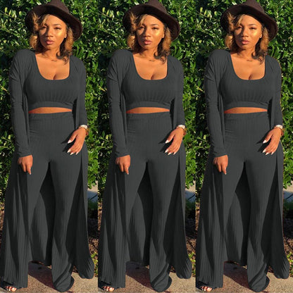 🔥Early Black Friday Sale:50% OFF🔥Women’s Stretch Knitted Tank Top High-waist Leggings and Long Cardigan 3-piece Set