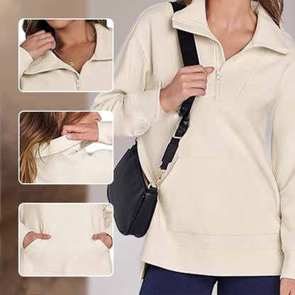 🔥Limited Time 50% OFF🔥Women’s Casual Half-zip Lapel Pullover Tops with High-low Hem
