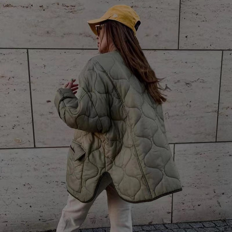 🔥🖤Black Friday Sale:50% OFF🔥Thick Diamond Pattern Curved Hem Jacket