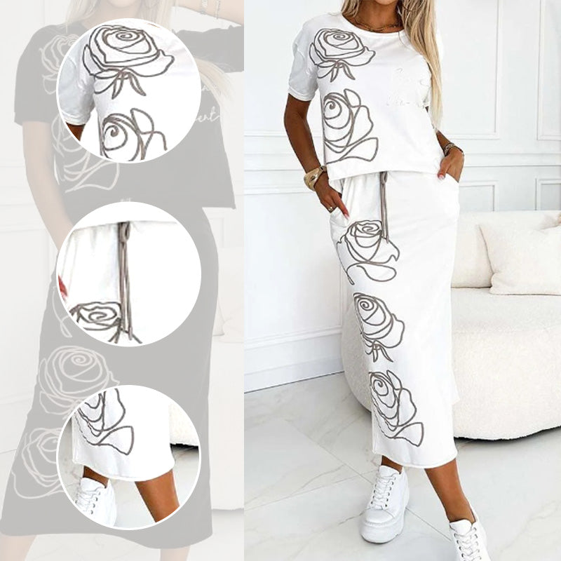 🔥🖤Black Friday Sale:50% OFF🔥Women's 2 Piece Outfits Basic T-Shirt & Midi Skirt