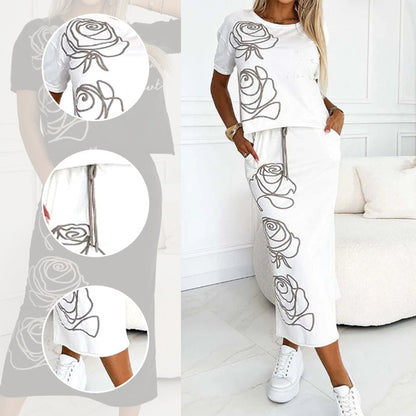 🔥🖤Black Friday Sale:50% OFF🔥Women's 2 Piece Outfits Basic T-Shirt & Midi Skirt