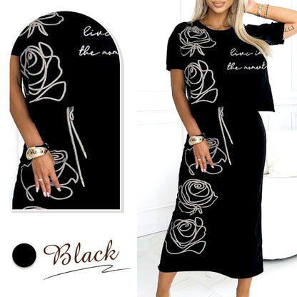 🔥🖤Black Friday Sale:50% OFF🔥Women's 2 Piece Outfits Basic T-Shirt & Midi Skirt