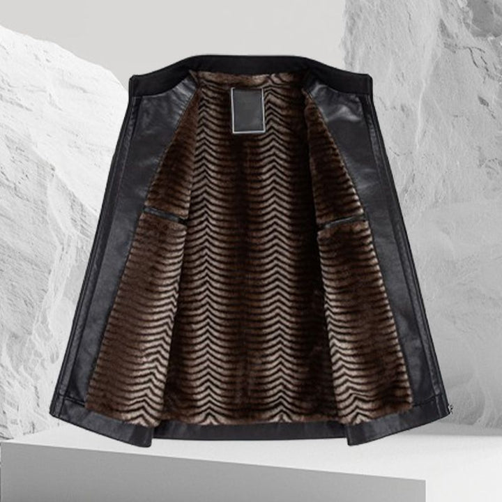 Men’s Fashionable Stand-collar Thickened Warm Leather Jacket