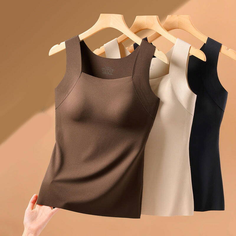2-Piece Set💕Women’s U Neck Thermal Tank Tops with Built-In Bra