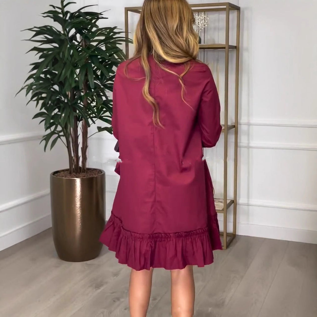 🎅Christmas Sale-50% OFF🎅Women's Long-Sleeve Round-Neck Dress with Pleated Hem