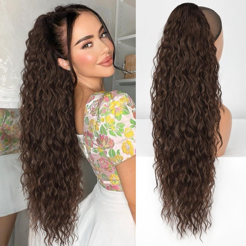 Extension de Cheveux Bouclés Ondulés et Volumineux avec Queue de Cheval