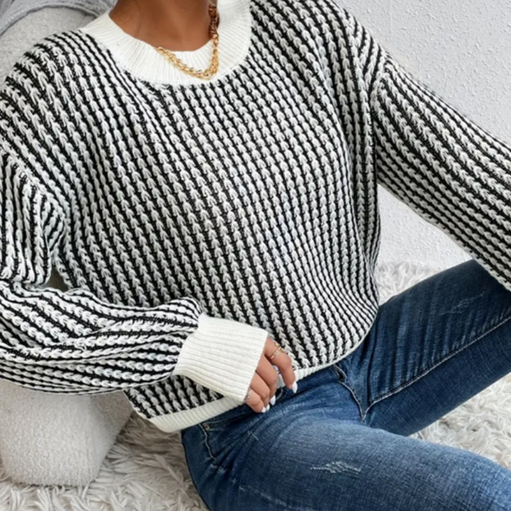 🎅Xmas Sales - 50% OFF🎄Women's Knit Ribbed Pullover Round Neck Sweater