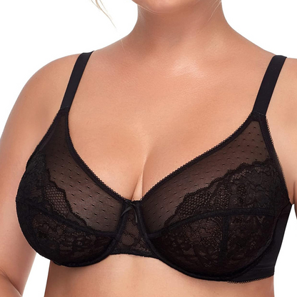 Enchante Floral Lace Plus Size Underwire Unlined Unpadded Minimizer Full Coverage Bra Women's Wear Comfortable Breathable Mesh Cup