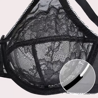Enchante Floral Lace Plus Size Underwire Unlined Unpadded Minimizer Full Coverage Bra Women's Wear Comfortable Breathable Mesh Cup