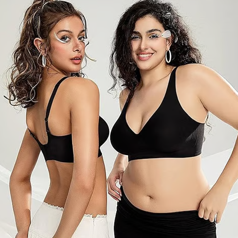 💕 Nahtloser, kabelloser Push-up-BH für Damen – Tiefes V