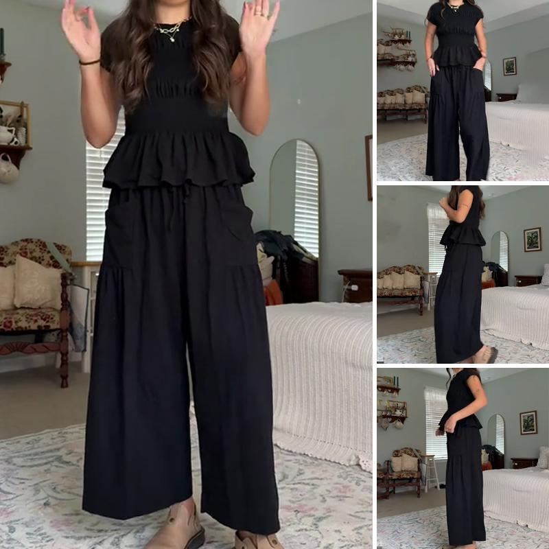 💜LAST DAY-50% OFF💜Women’s Pleated Top & Wide-Leg Pants Set