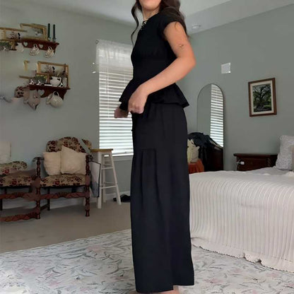 💜LAST DAY-50% OFF💜Women’s Pleated Top & Wide-Leg Pants Set