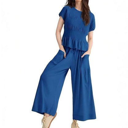 💜LAST DAY-50% OFF💜Women’s Pleated Top & Wide-Leg Pants Set