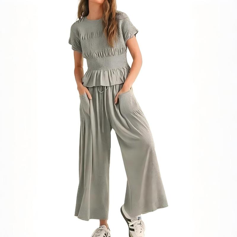💜LAST DAY-50% OFF💜Women’s Pleated Top & Wide-Leg Pants Set