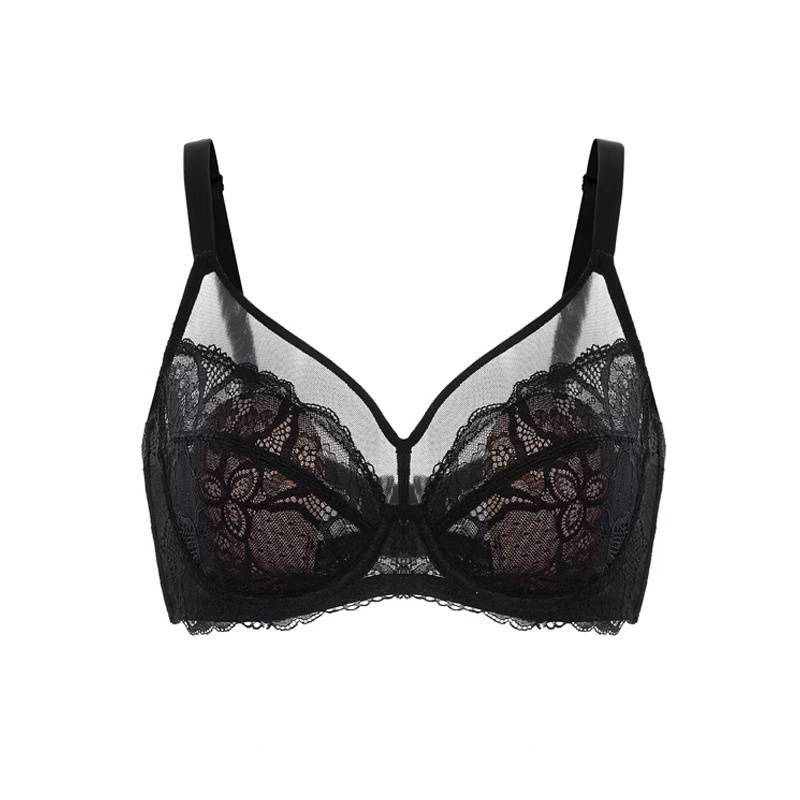 💞Enchante Floral Lace Plus Size Underwire Unlined Unpadded Minimizer Full Coverage Bra Women's Wear Comfortable Breathable Mesh Cup