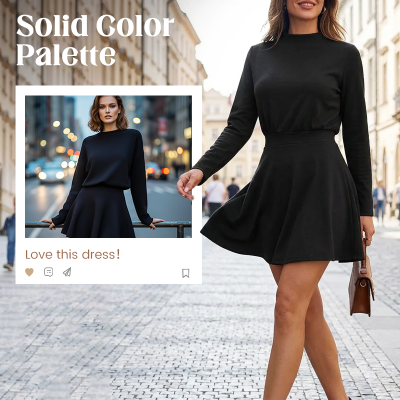 Women's Mock Neck Knit A-Line Mini Dress