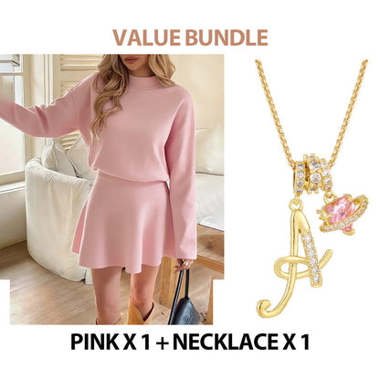 Women's Mock Neck Knit A-Line Mini Dress